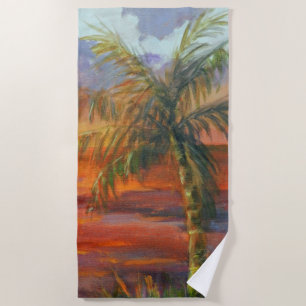 Red Sunset Palm Tree Beach Towel