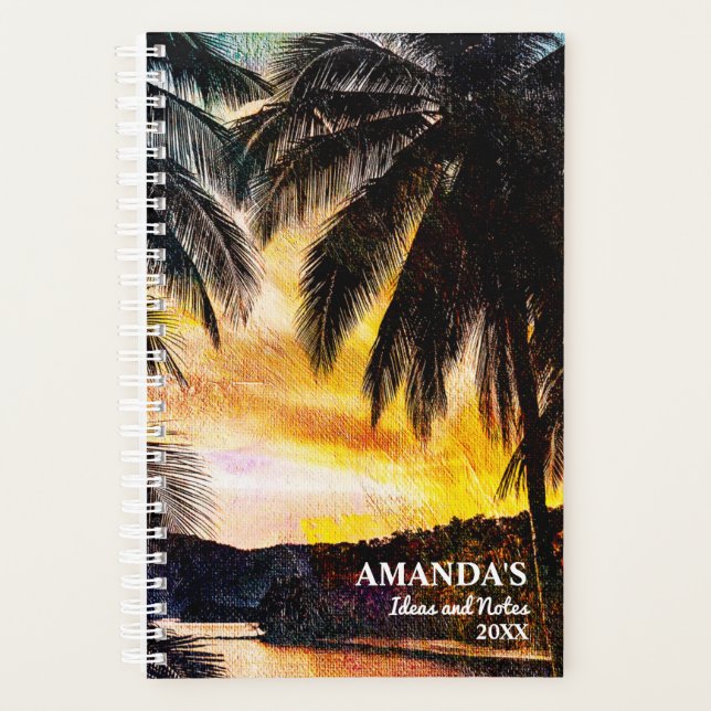 Red Sunset Palm Trees Beach Planner (Front)