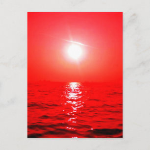 Red  Sunset Seascape Postcard