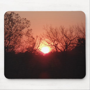 Red Sunset Silhouette Mouse Pad