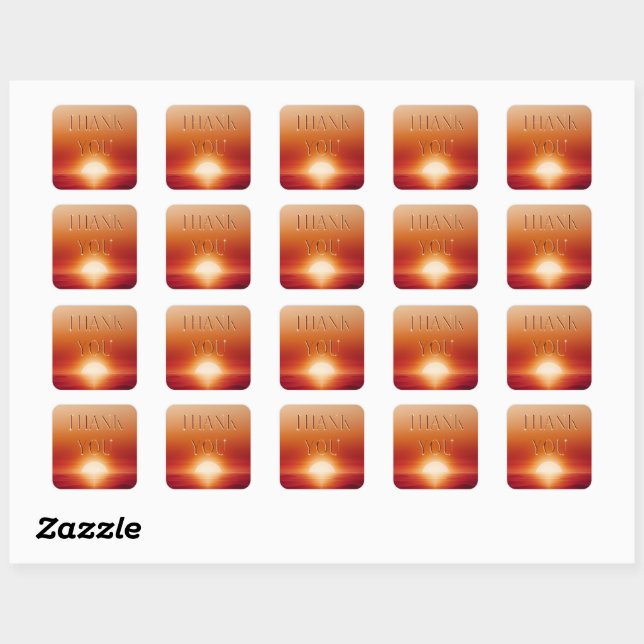 Red sunset thank you square sticker (Sheet)