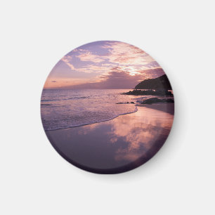 Red sunset, the clouds, the beach magnet