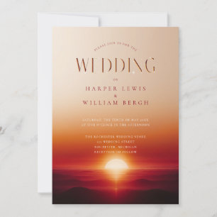 Red sunset wedding invitation