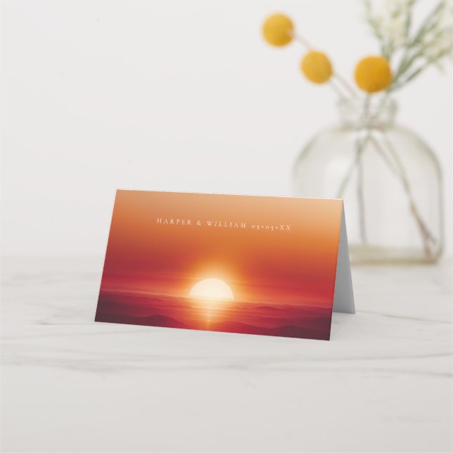 Red sunset wedding place card (Back)