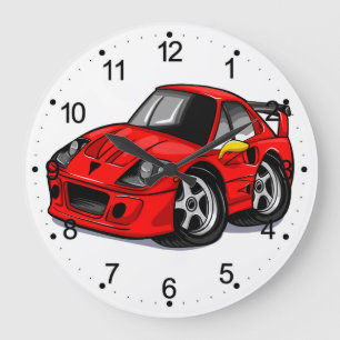 Red supercar cartoon  - Choose background colour Large Clock