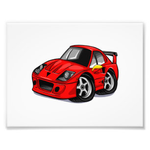 Red supercar cartoon  - Choose background colour Photo Print