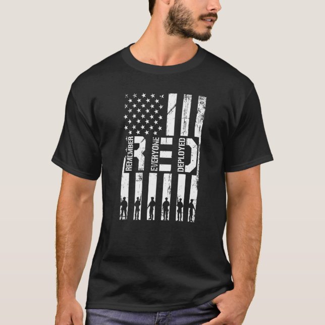 RED Support Our Troops US Flag Remember Everyone D T-Shirt (Front)