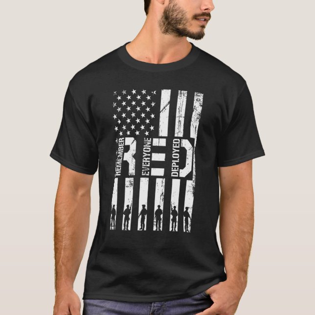 RED Support Our Troops US Flag Remember Everyone D T-Shirt (Front)