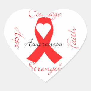 Red Support Ribbon Awareness Hope Faith Courage Heart Sticker