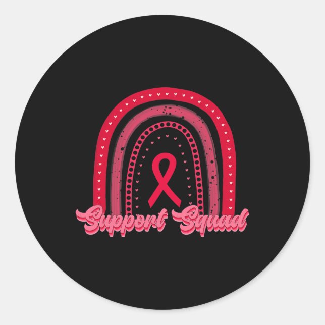red support squad rainbow blood cancer awareness w classic round sticker (Front)