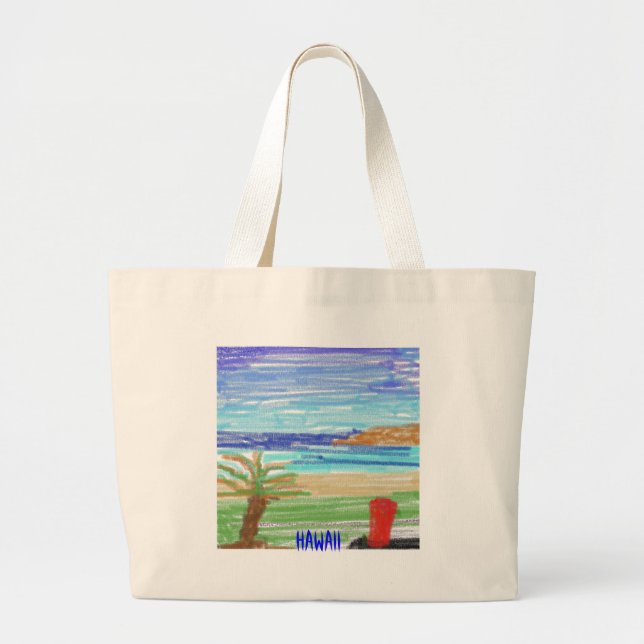 Red Surfboard on Kaanapali Beach, Hawaii Large Tote Bag (Front)