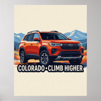 🏔️ Red SUV Colorado Adventure Mountain🚗 Poster