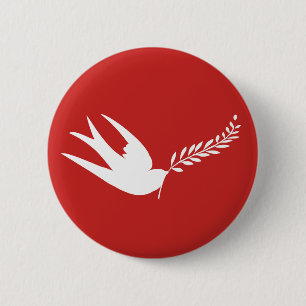 Red Swallow Bird of Peace   Olive Branch in Beak 6 Cm Round Badge