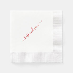 Red Swash Script Personalised Coined Wedding Napkin