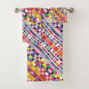 Red Swatches and Colourful Pixels Bath Towel Set