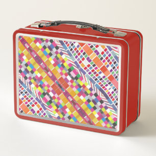Red Swatches and Colourful Pixels Metal Lunchbox