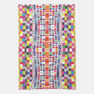 Red Swatches + Colourful Pixels  Tea Towel