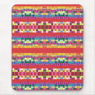 red swatches, stripes, and colorful pixels mouse mat