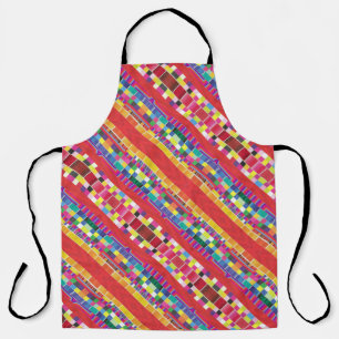 red swatches, stripes, and colourful pixels apron