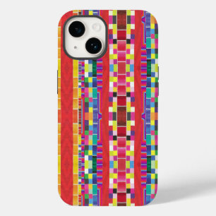 red swatches, stripes, and colourful pixels iPhone 14 case