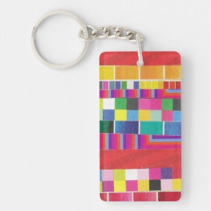 red swatches, stripes, and colourful pixels key ring