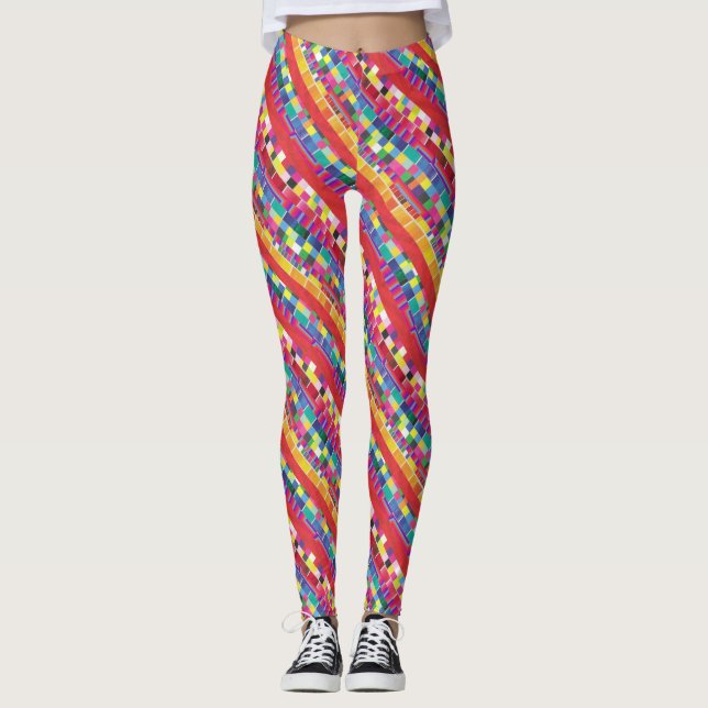 red swatches, stripes, and colourful pixels leggings (Front)