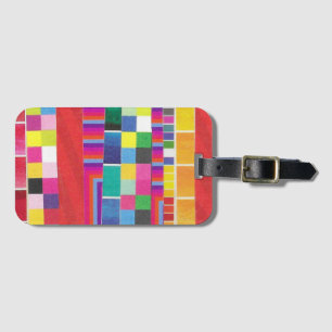 red swatches, stripes, and colourful pixels luggage tag