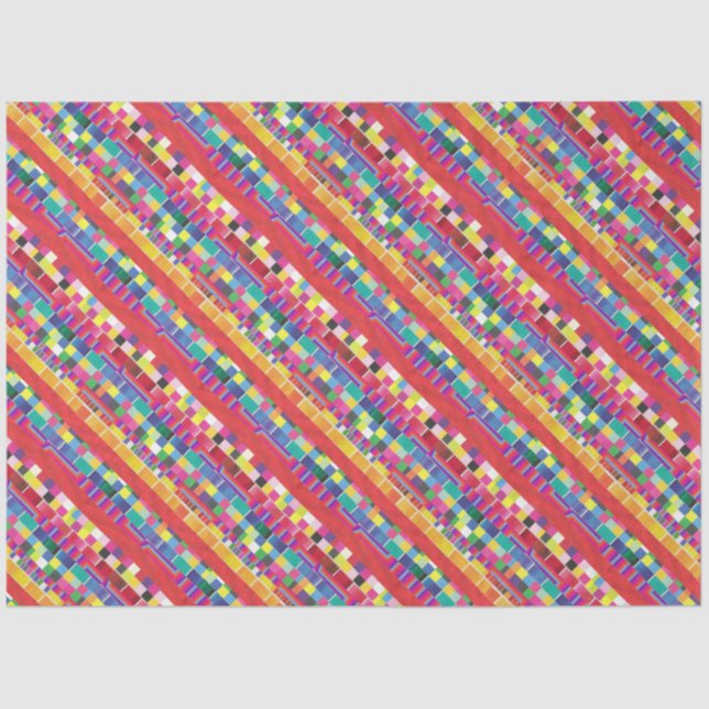 red swatches, stripes, and colourful pixels tissue paper (Front)