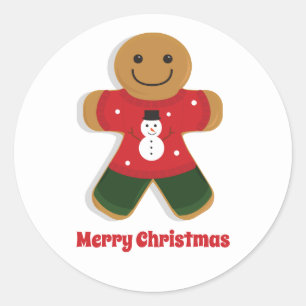 Red Sweater Gingerbread Man Christmas Classic Round Sticker