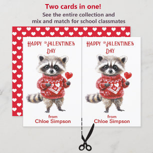 Red Sweater Racoon Kid's Valentine Classroom Card