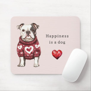 Red Sweater White Hearts Happiness is a dog Mouse Mat
