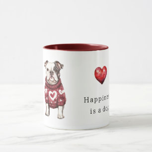 Red Sweater White Hearts Happiness is a dog Mug