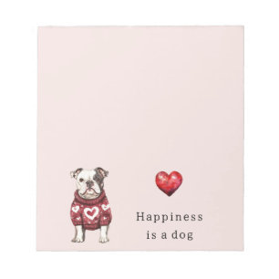 Red Sweater White Hearts Happiness is a dog Notepad