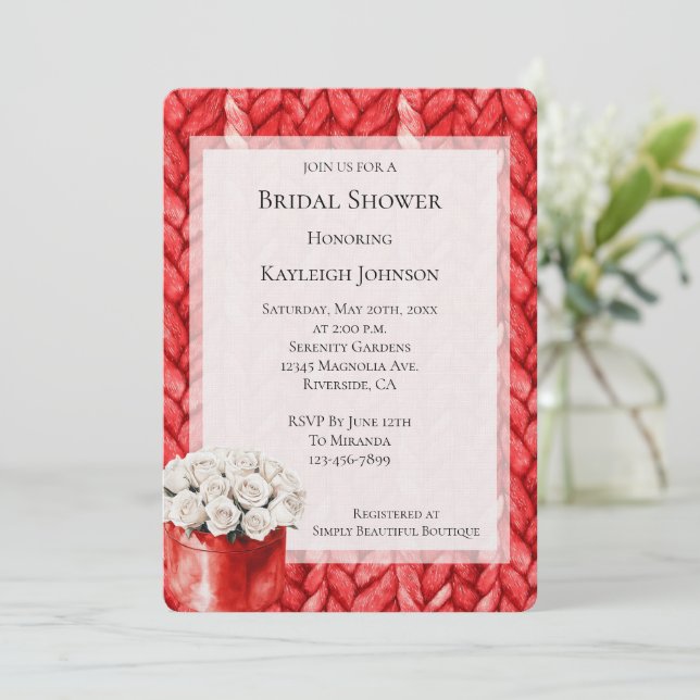 Red Sweater White Roses Bridal Shower  Invitation (Standing Front)