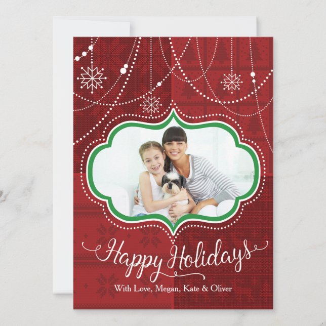 Red Sweater with Jewels Happy Holidays Photo Card (Front)