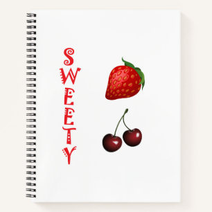 Red Sweaty Sawberry and Cherry Colourful Fruits Notebook