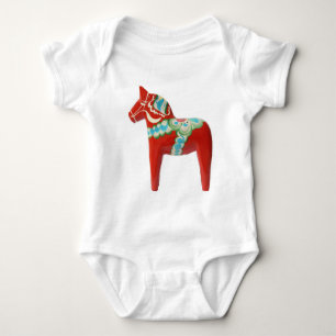 Red Swedish Dala Horse Baby Bodysuit