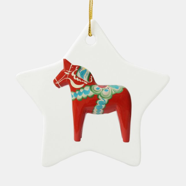 Red Swedish Dala Horse Ceramic Tree Decoration (Front)