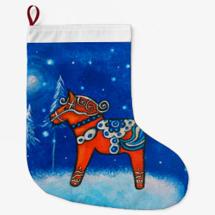 Red Swedish Dala Horse Christmas Stocking