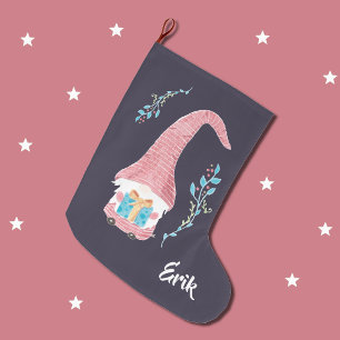 Red Swedish gnome with present Christmas stocking