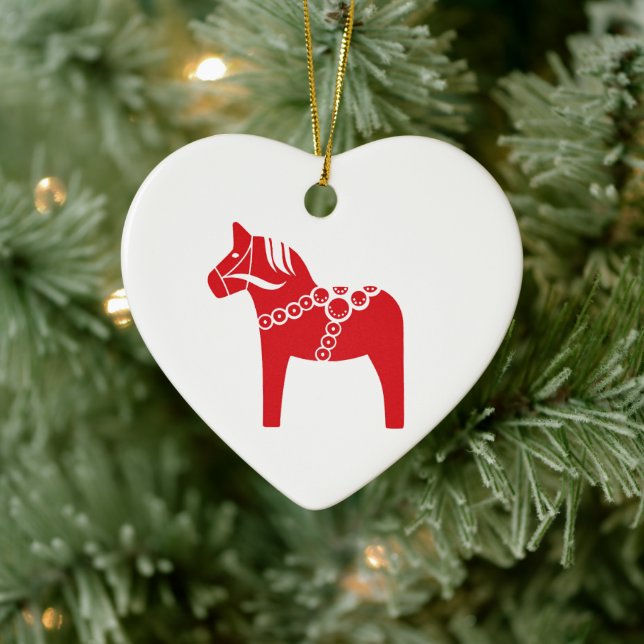 Red Swedish Horse Art Ceramic Tree Decoration (Tree)