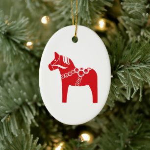 Red Swedish Horse Art Ceramic Tree Decoration