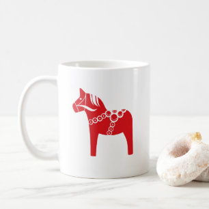 Red Swedish Horse Drawing Christmas Pattern Coffee Mug