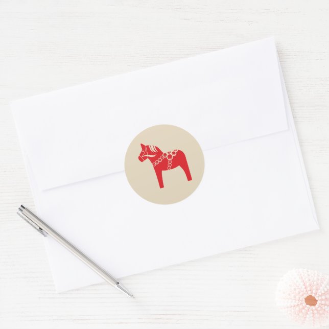 Red Swedish Horse Scandinavian Christmas Design Classic Round Sticker (Envelope)