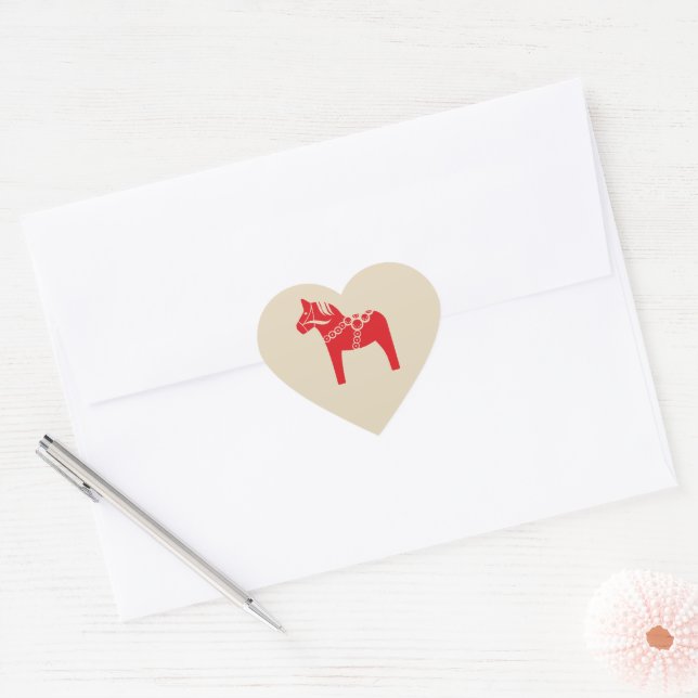 Red Swedish Horse Scandinavian Christmas Design Heart Sticker (Envelope)