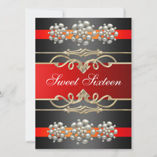 Red Sweet16 Elegant Pearl Birthday Invite