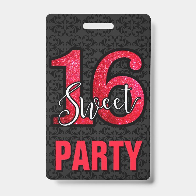 Red Sweet 16 Birthday Party Invitation ID Card Badge (Front)