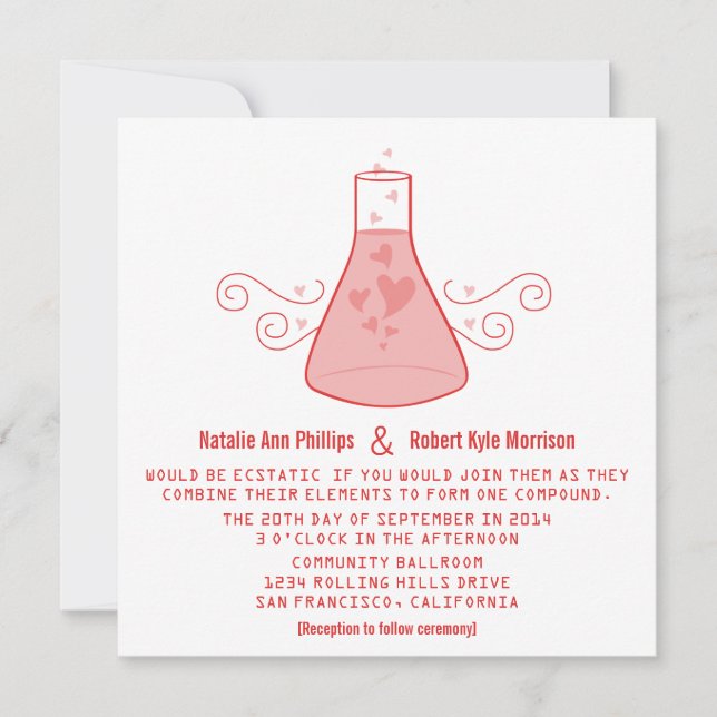 Red Sweet Chemistry Wedding Invite (Front)