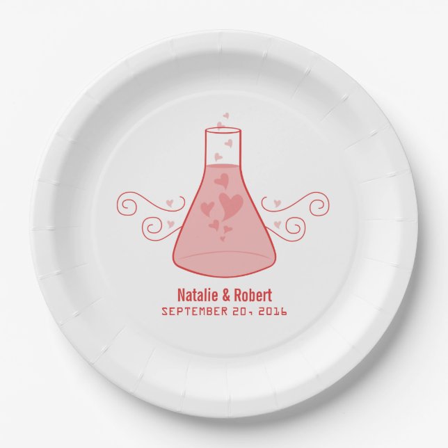 Red Sweet Chemistry Wedding Paper Plates (Front)