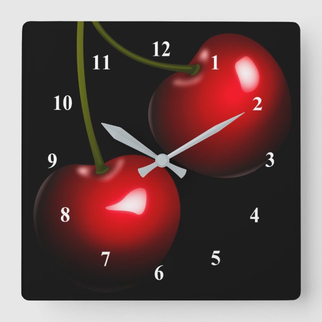 Red Sweet Cherry - Choose / Add Your Color Square Wall Clock (Front)